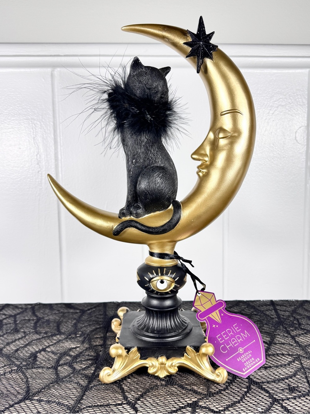 NEW Eerie Charm Celestial Moon and Black Cat Halloween Decor